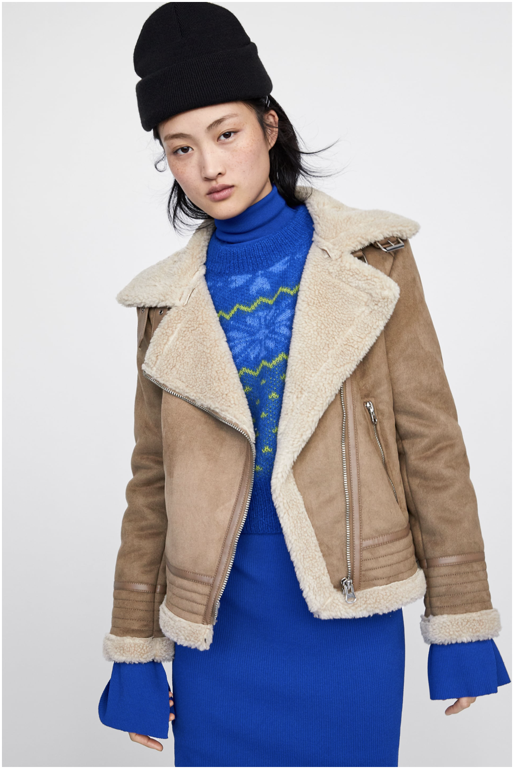 zara contrasting faux suede jacket