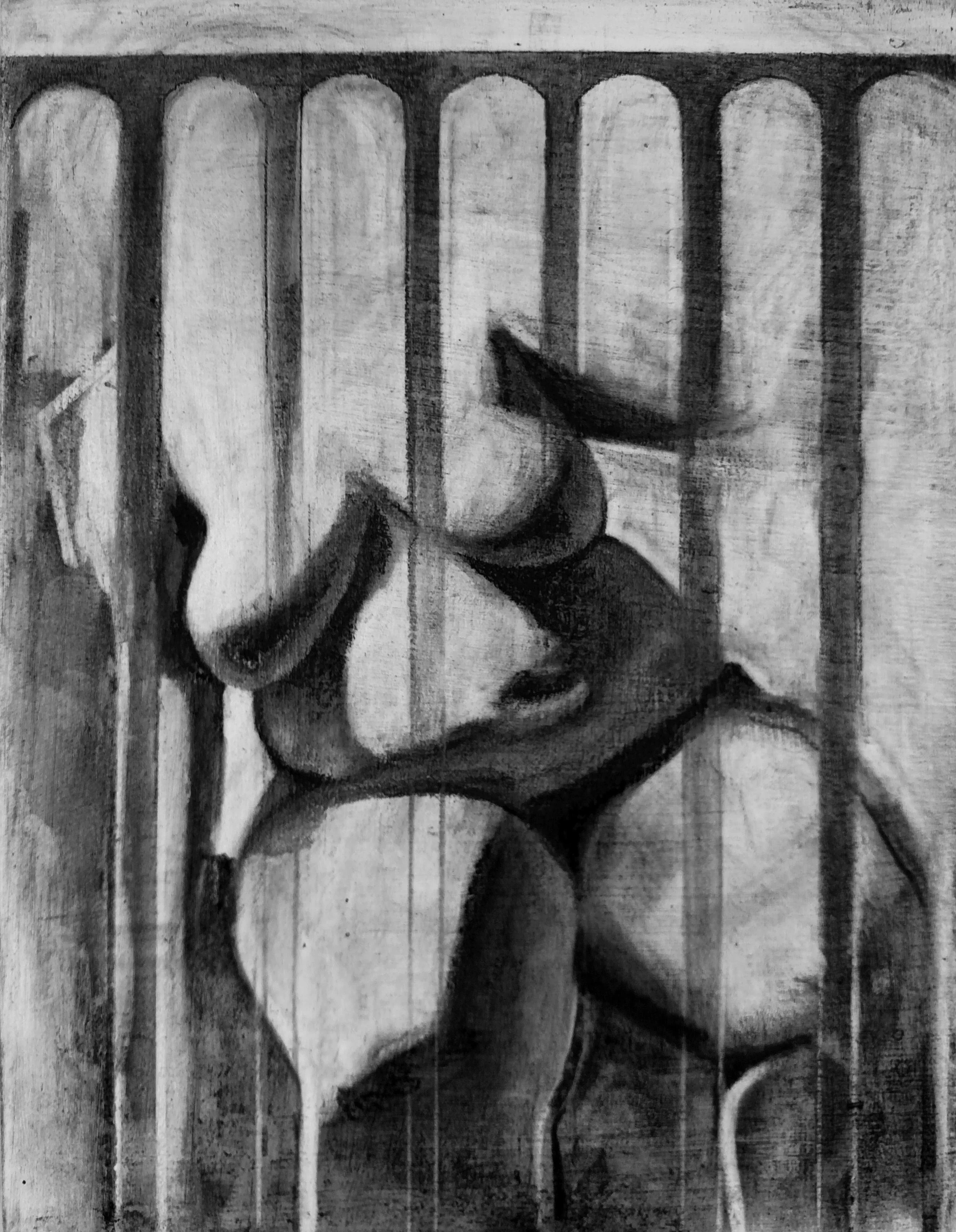 Nude Study 3 Charcoal on Gessoed Wood Panel 2016 7in x 9in 