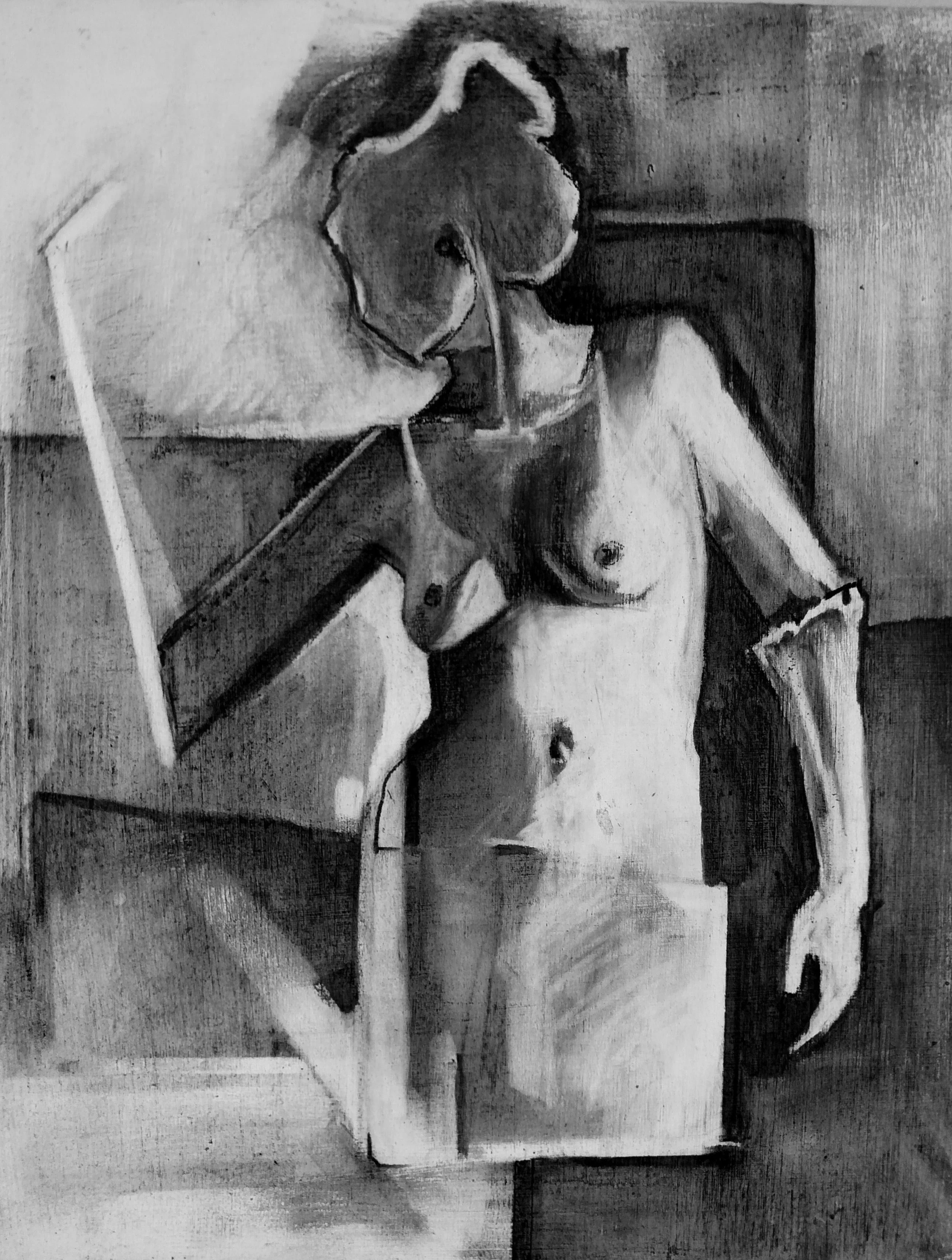 Nude Study 4 Charcoal on Gessoed Wood Panel 2016 7in x 9in 
