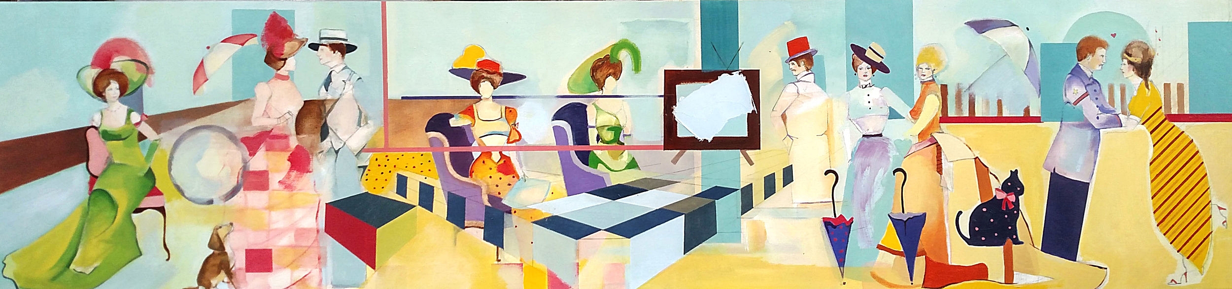 Sunday Afternoon 3 o'clock Oil Paint on Wood Panel 12in x 48in 2012