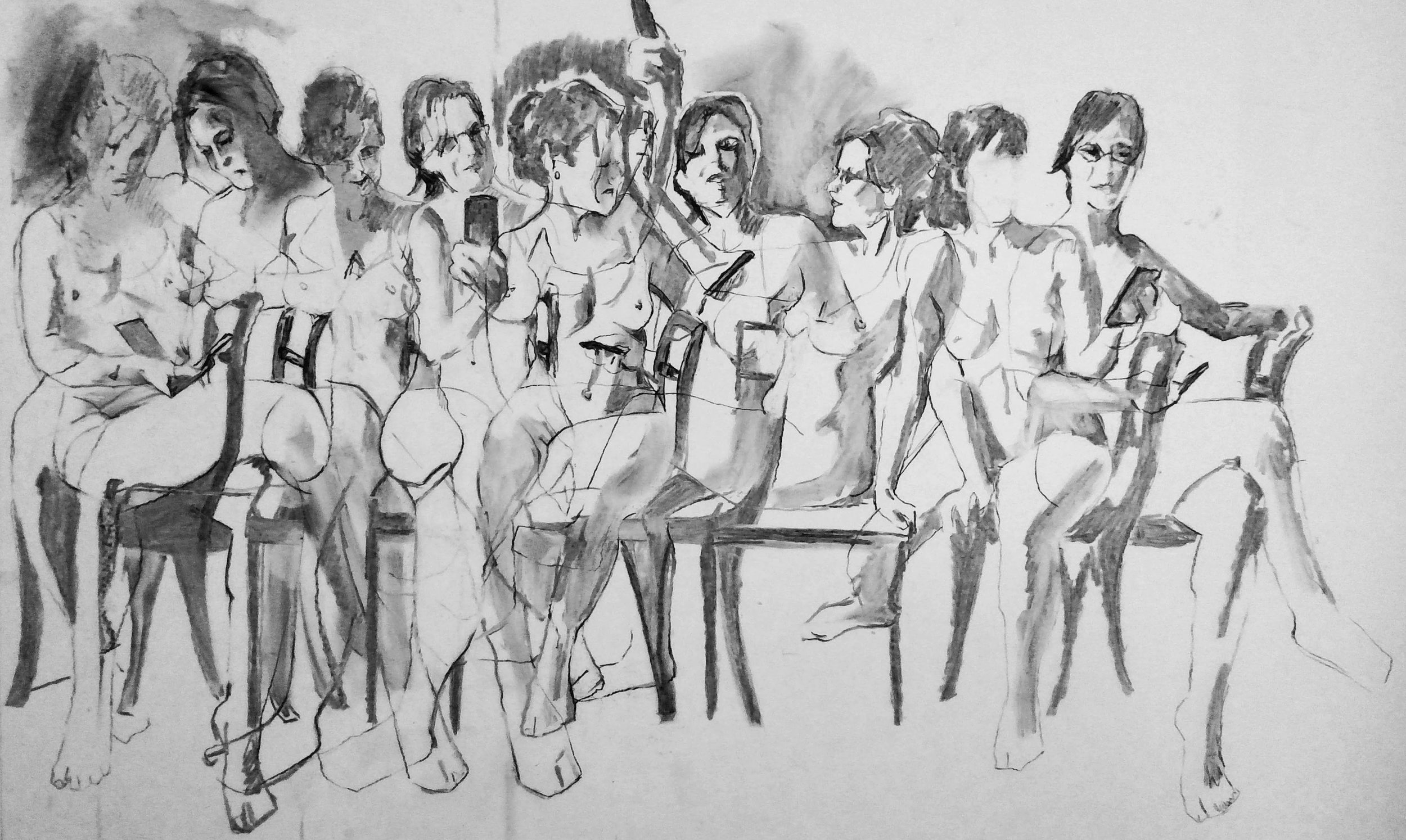 The Perfect Selfie Charcoal on Mylar 2017 18in x 25in
