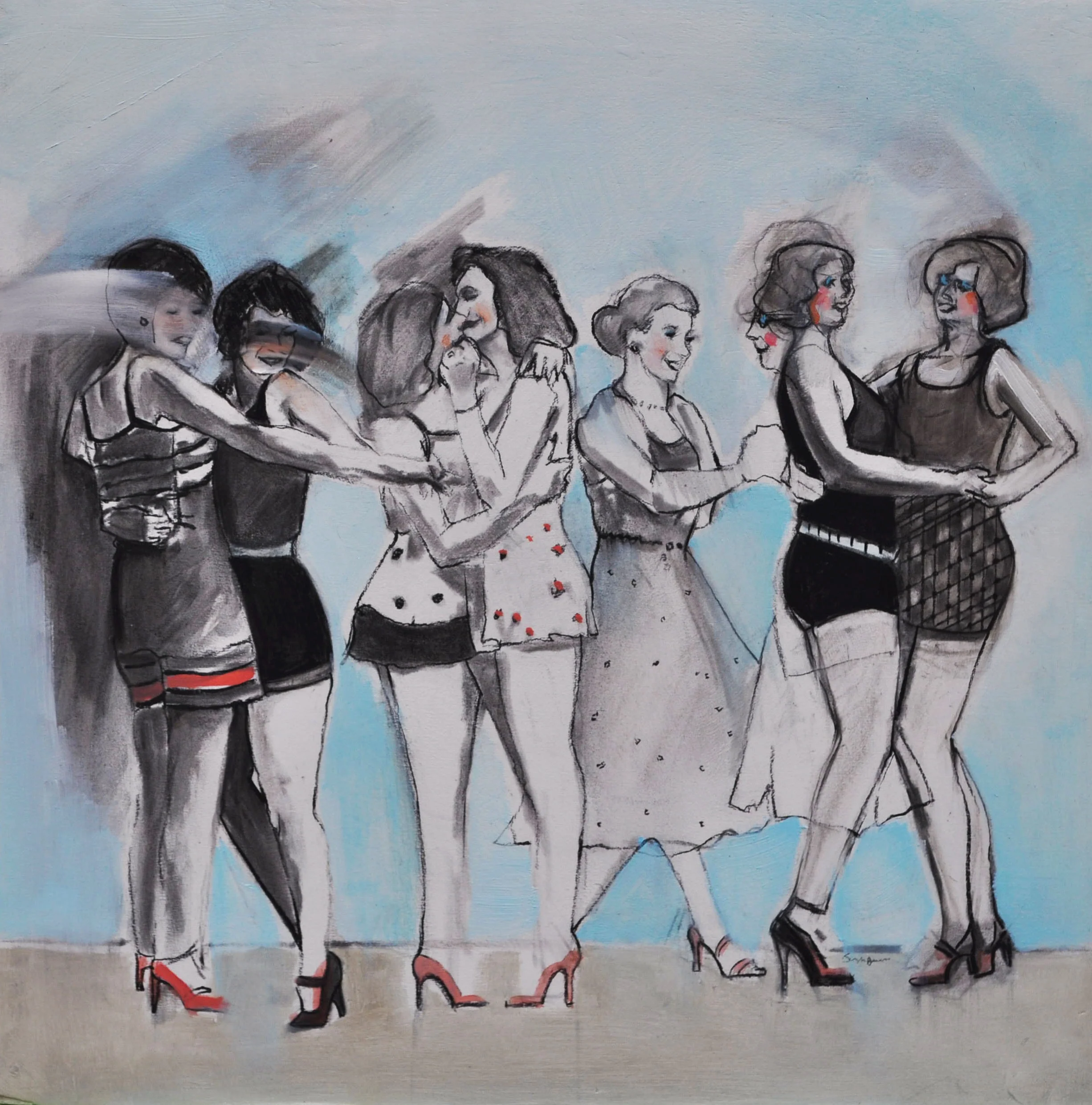 The Dance Charcoal and Oil Paint on Gessoed Wood Panel 2017 11in x 11in