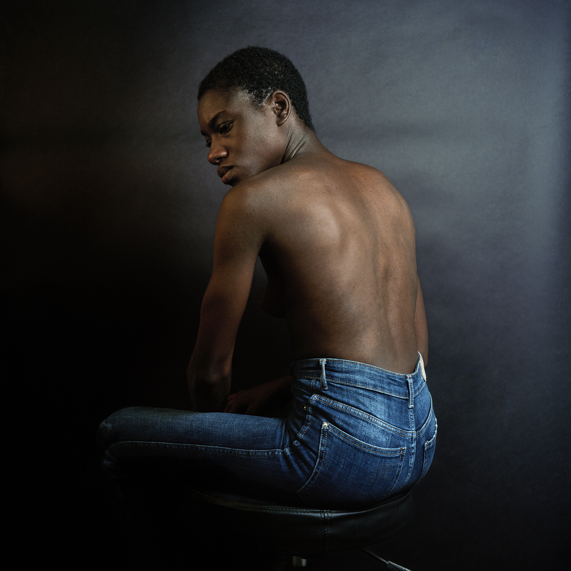 Sitting Like Gordon With Bare-Back , Indigo and Shutter Release in Hand, 2018