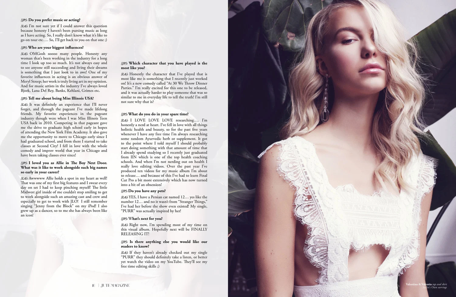 Lexi wears Valentina & Valentia silk chiffon and lace top.