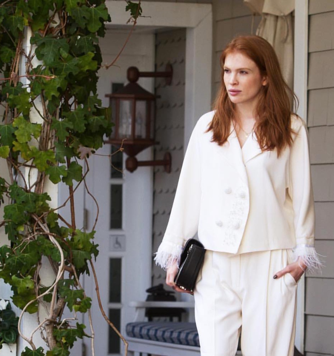  In all-white look in Santa Monica, California. 