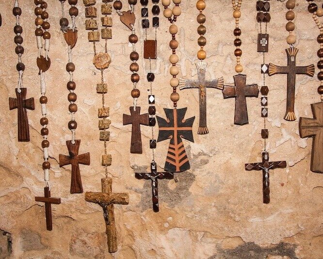 Wall of Wooden Rosaries