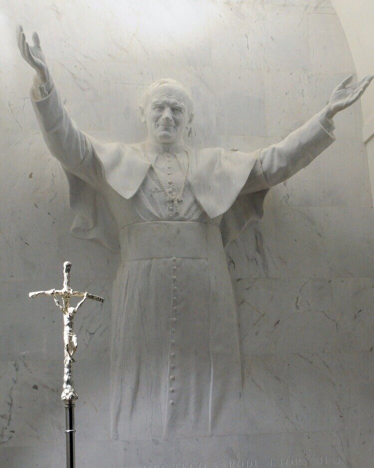 Statue of St. John Paul II with his Cross