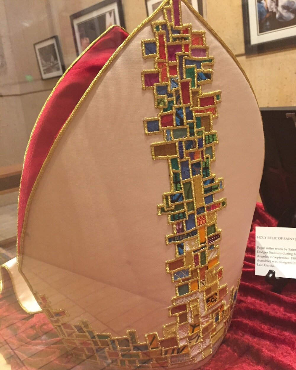 Mitre of St. John Paul II on display at the Cathedral of  Our Lady of Angeles 