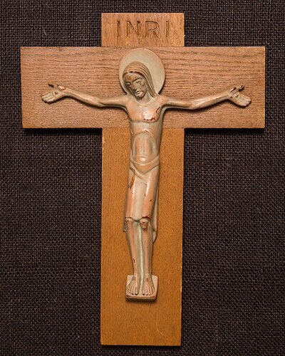 Ceramic Crucifix on Wood
