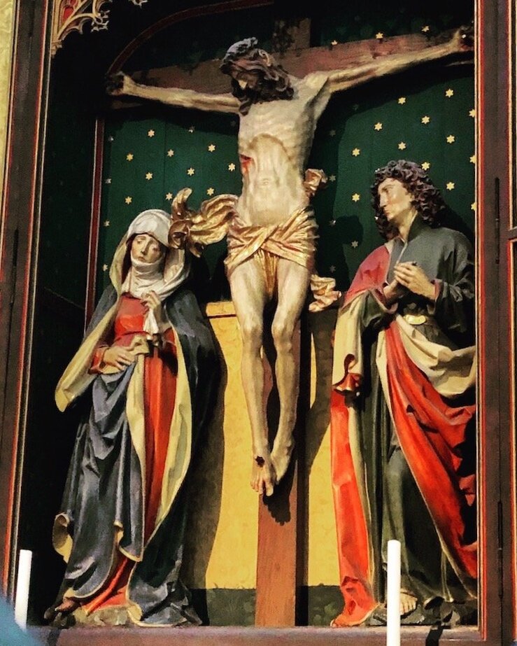  Painted Wood Carving of Crucifixion Scene