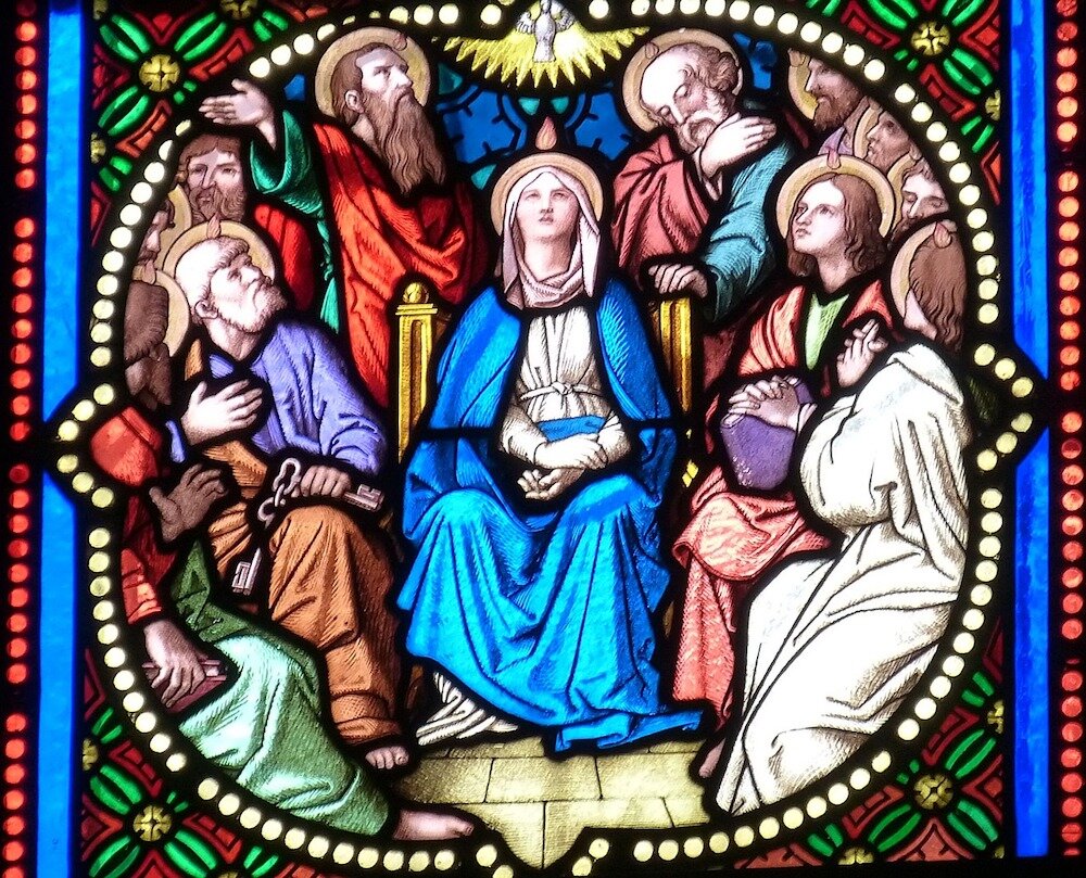 Stained Glass Window showing Pentecost