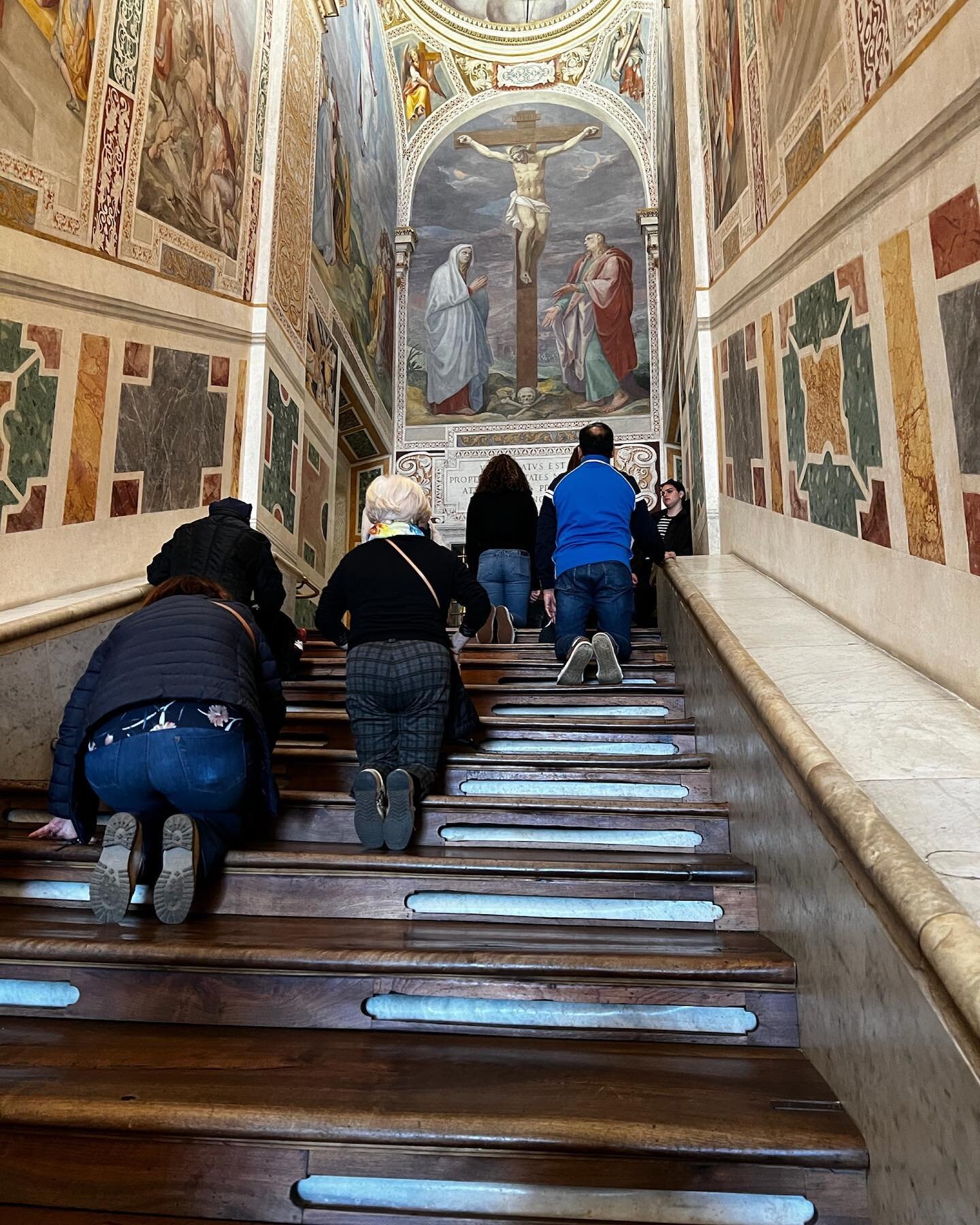 The Scala Sancta:
.
According to Roman Catholic tradition, the Holy Stairs were the steps leading up to the praetorium of Pontius Pilate in Jerusalem on which Jesus Christ stepped on his way to trial during his Passion. The Stairs were brought to Rom