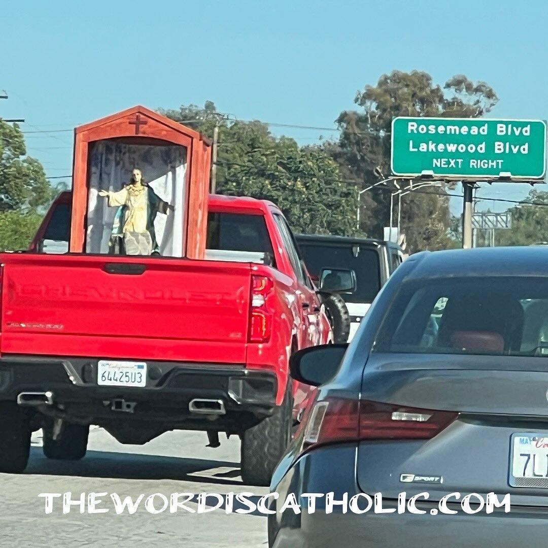 Hail, Mary, Full of Grace!
.
A traveling Blessed Virgin Mary was seen on Interstate 5 in Los Angeles. 
.
Which lane are you traveling in?
.
.
.
#prayer #rosary #motherofgod #joy #hope #catholic #praytherosary #faith #queenofheaven #love #thewordiscat