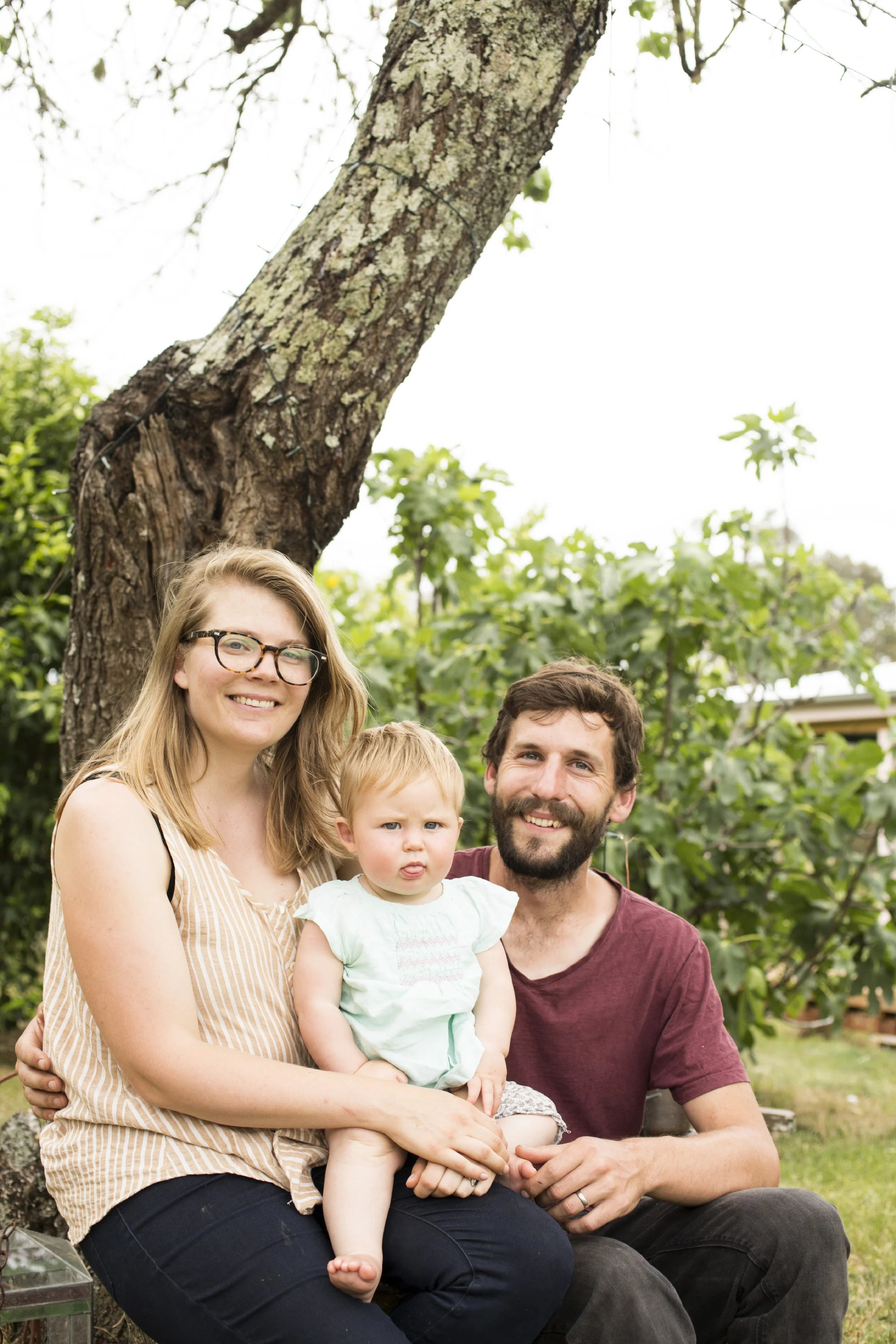 Dom, baby Evelyn and partner Tom Christie