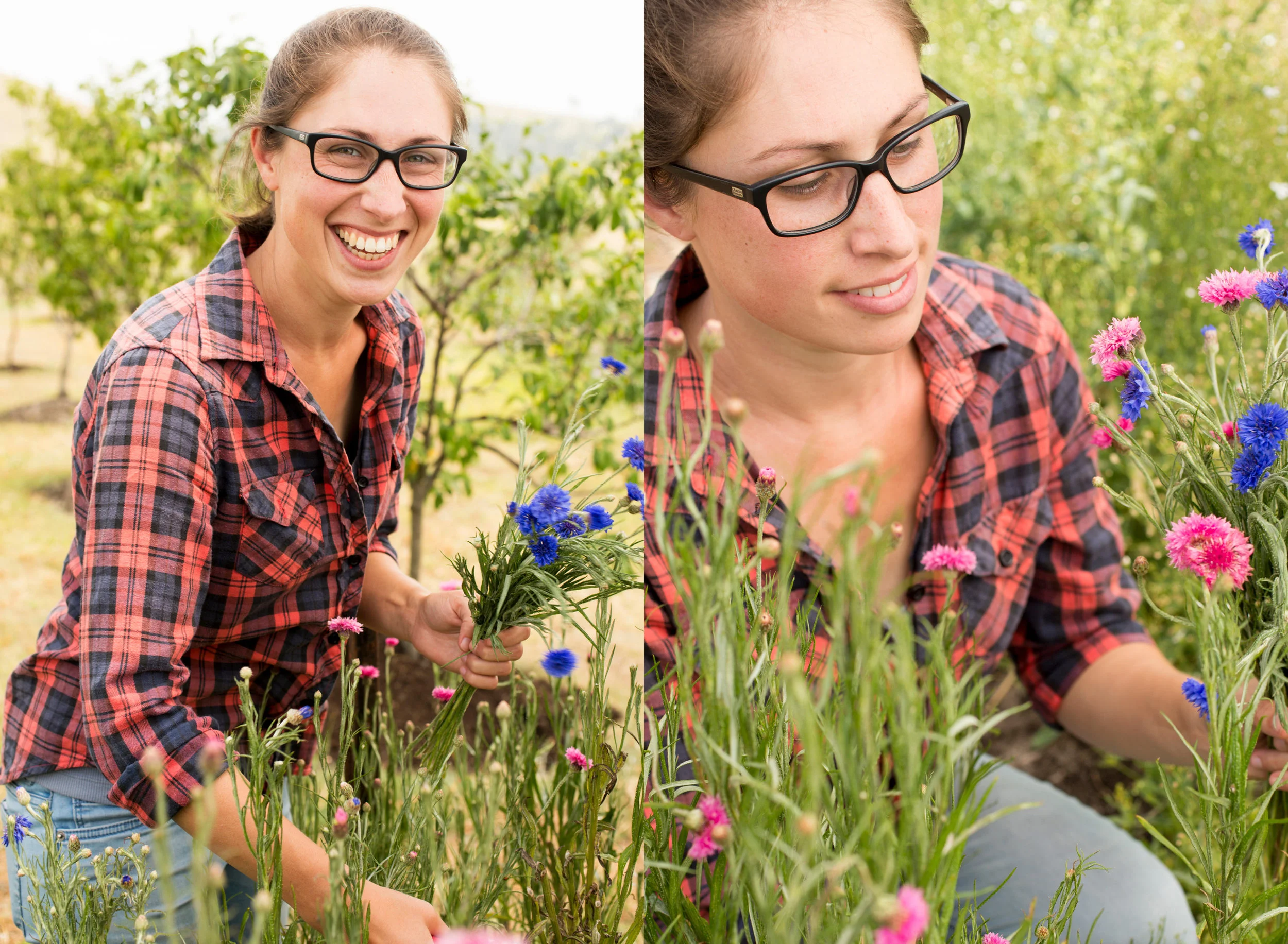Vanessa picks fresh blooms for their weekly CSA posies