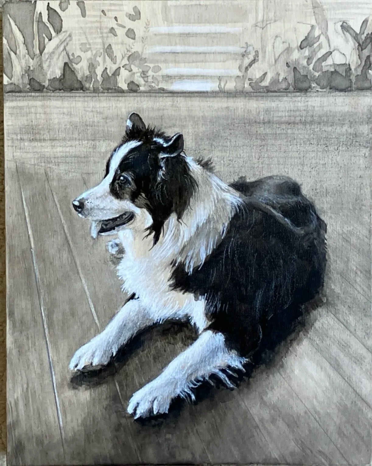 Experimenting with black and white ink on wood 😊

#bordercollie 
#birchpanel 
#cradledbirchpanel 
#blackink 
#whiteink 
#woodgrain 
#experiment