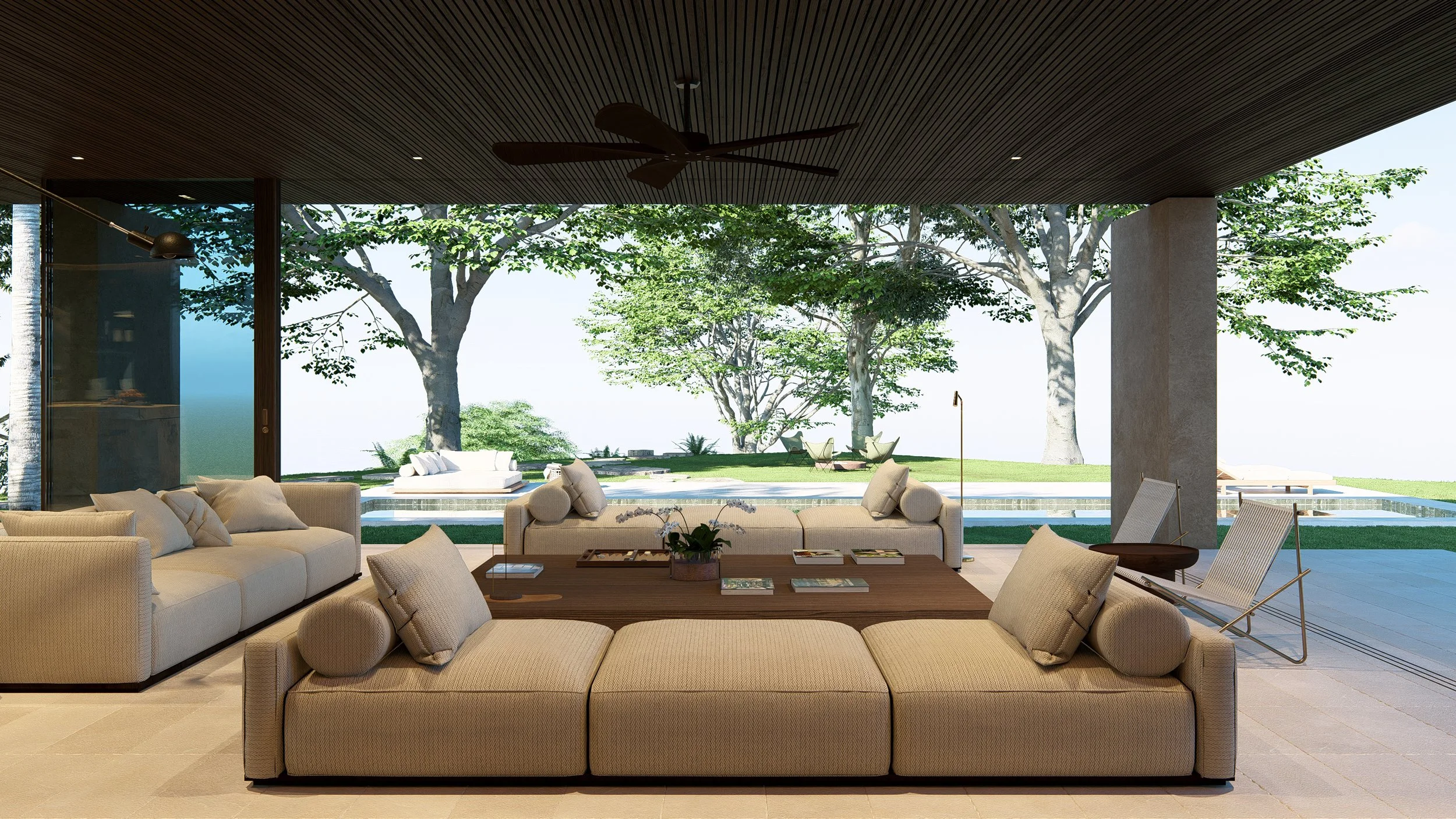 A spacious modular lounge area designed to enjoy the natural breeze and the slower pace of life in Lombok.