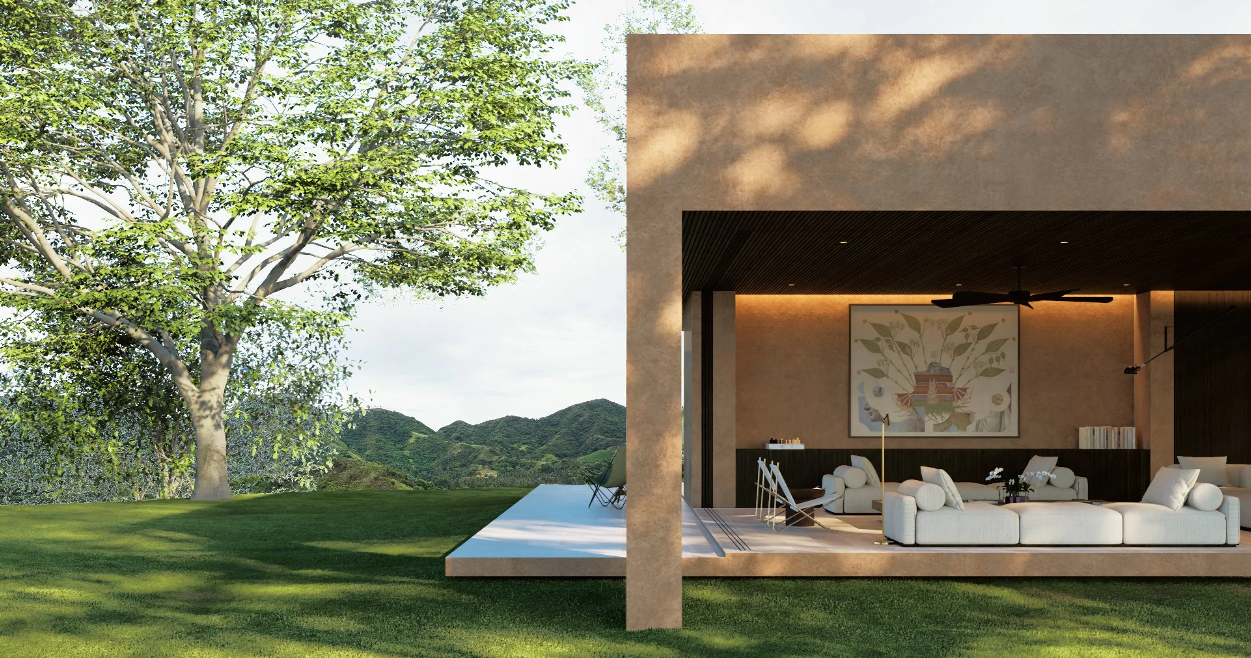 Seamless integration of open-plan living and the lush tropical landscape of Selong Belanak, showcasing a boundaryless indoor-outdoor experience.