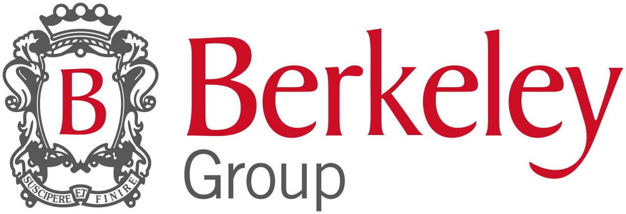 Berkeley Group logo with a decorative crest and the words 'Berkeley Group' in red and grey text.