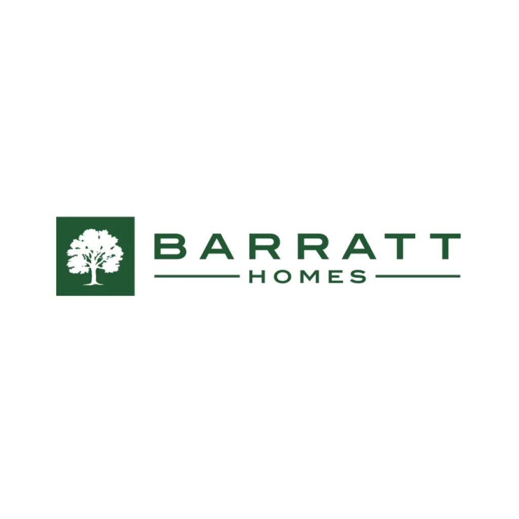Barratt Homes logo featuring a white tree icon within a green square and the company name 'BARRATT HOMES' in green text with lines on either side.