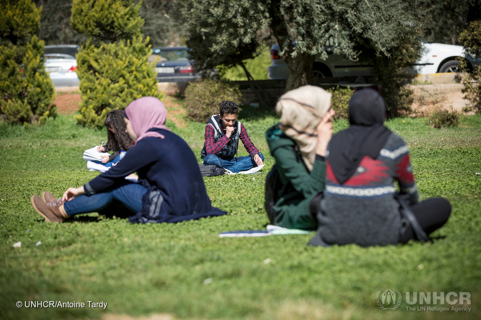 Syrian refugee student on University of Jordan campus in Amman