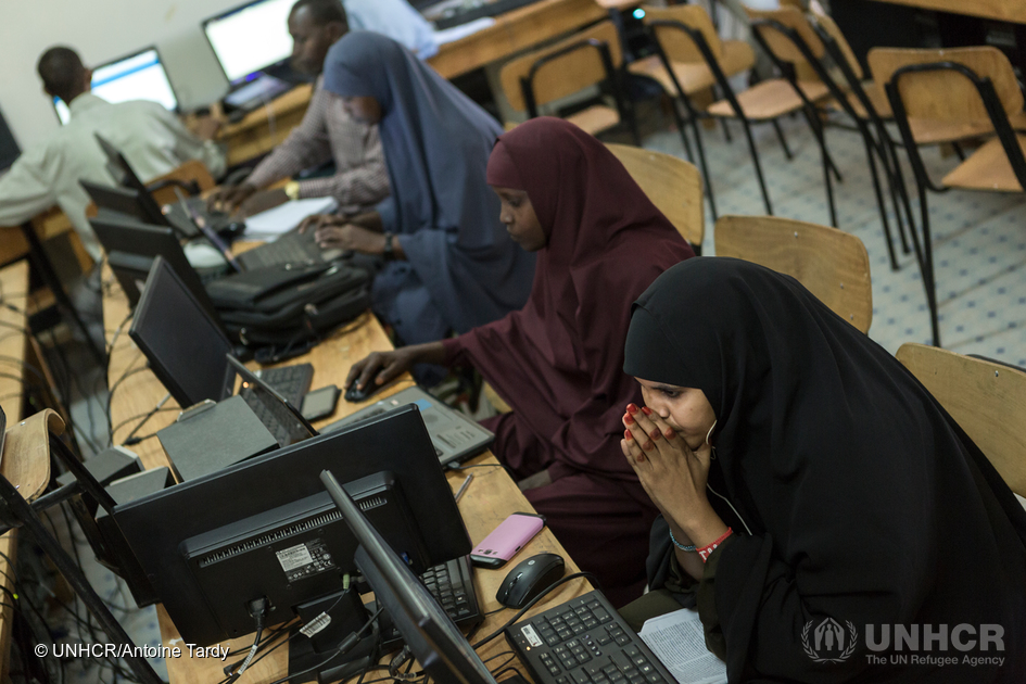 Refugee students at Borderless Higher Education for Refugees (BHER) learning center in Dadaab
