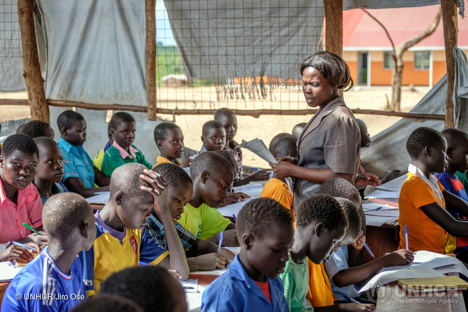 A temporary elementary in Bidibidi refugee settlement in Yumbe district in Northern Uganda