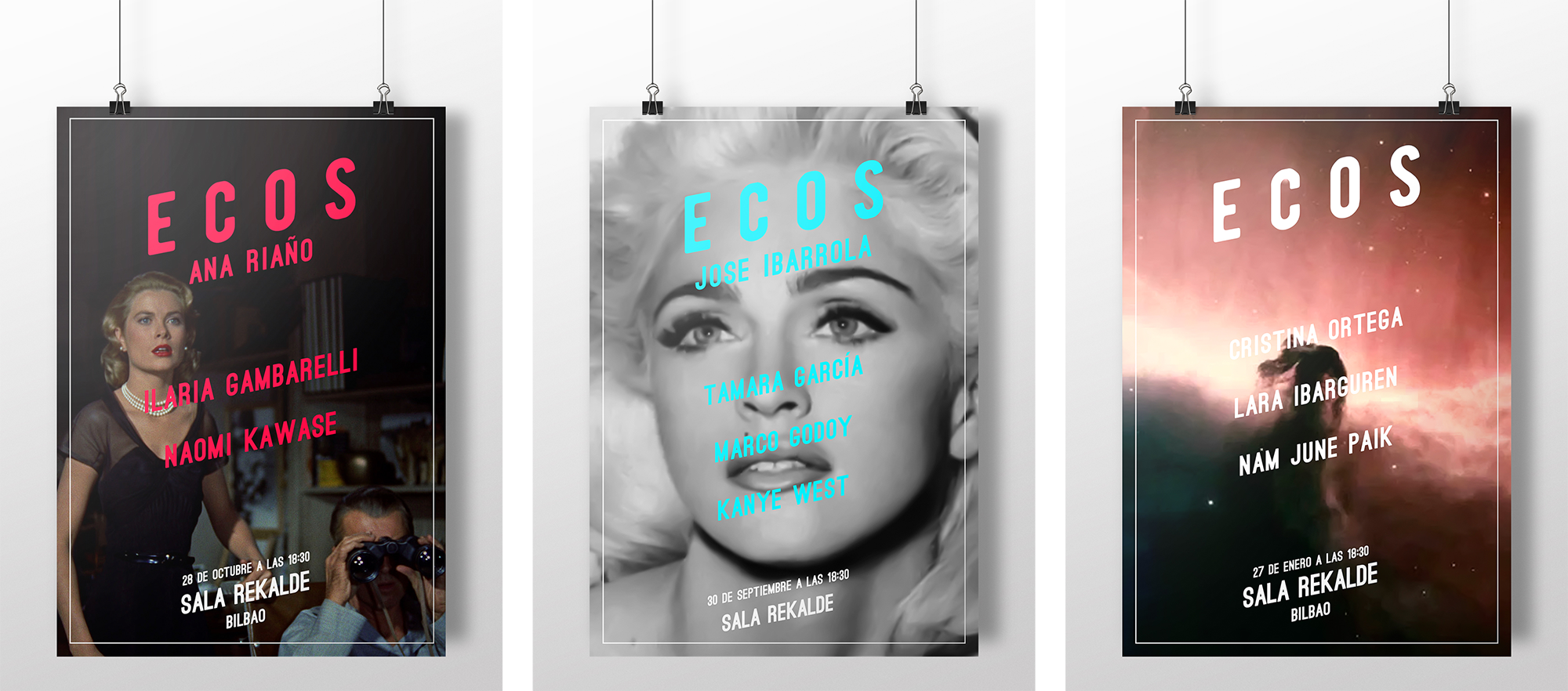 Posters for the ECOS program at Sala Rekalde art gallery in Bilbao, Spain
