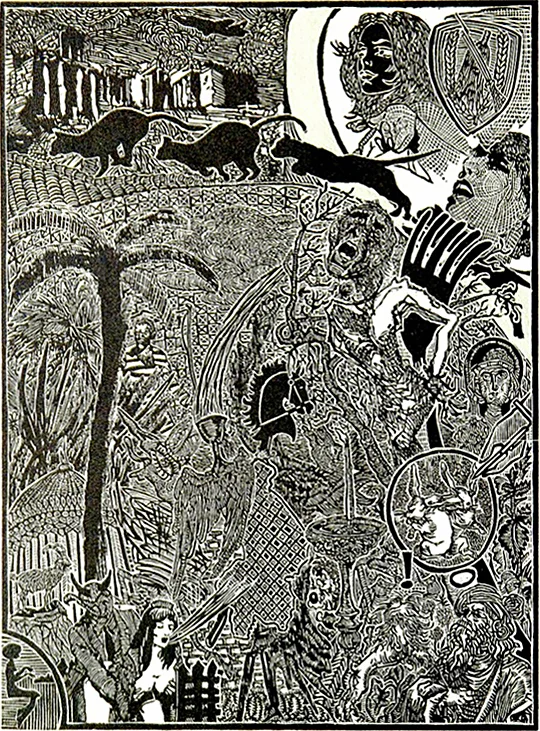 Michalis Arfaras</br></br><i>Roof Garden Party</i></br></br>Linocut</br></br>11 x 8½ in.