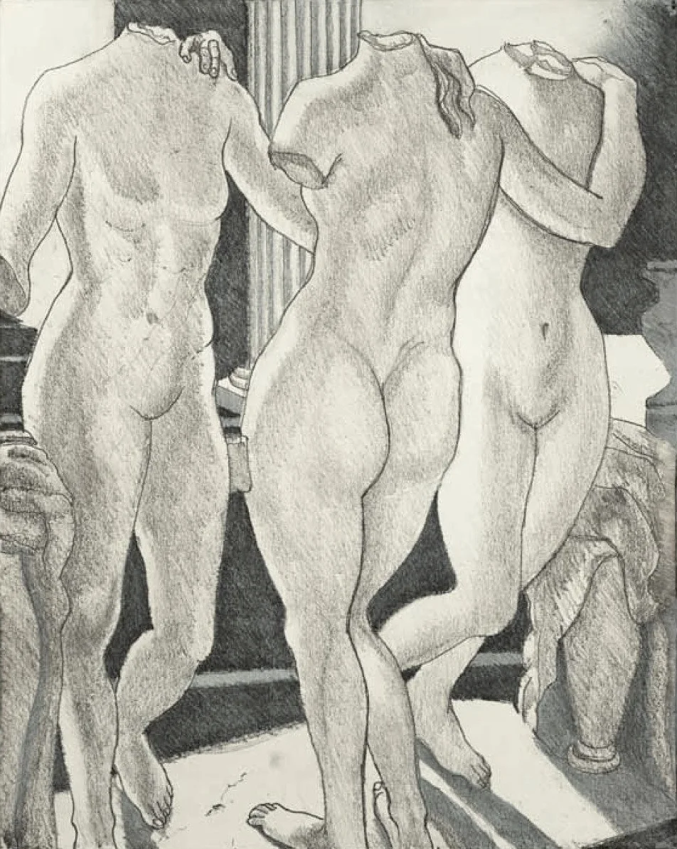 Philip Pearlstein</br></br><i>The Three Graces</i></br></br>Soft ground aquatint</br></br>26½ x 22½ in.</br></br>2007