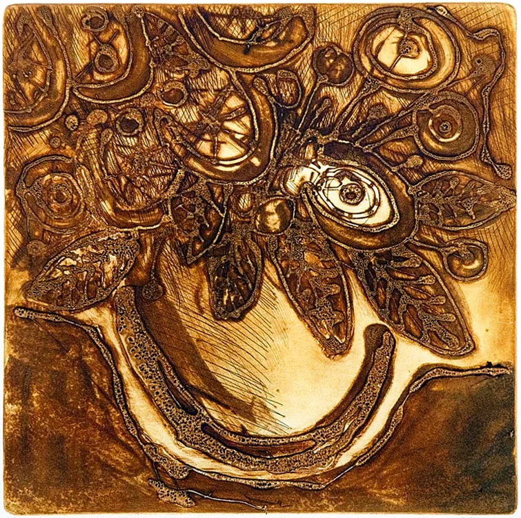 Spyros Alamanos</br></br><i>VASE OF FLOWERS </i></br></br>Lithograph</br></br>15 x 15 in.