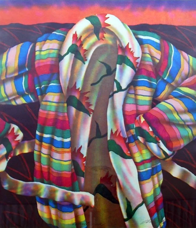 Dan Allison, Untitled (striped robe with pink collar), Intaglio, 29 1/2 x 23 in.