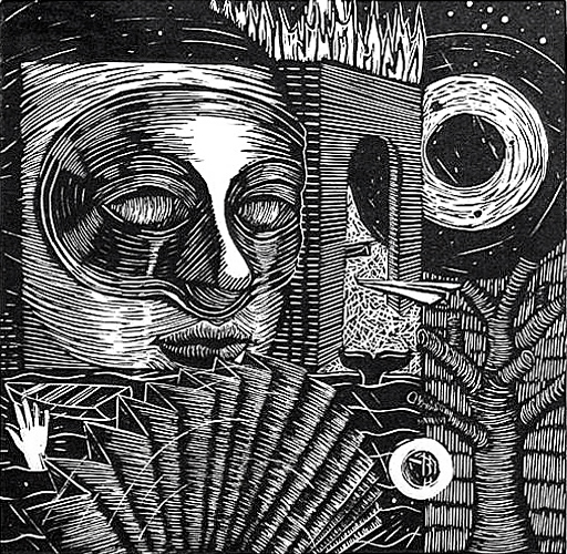 Adrienne Day, Incursions, Woodcut, 18 x 18 in., 1995