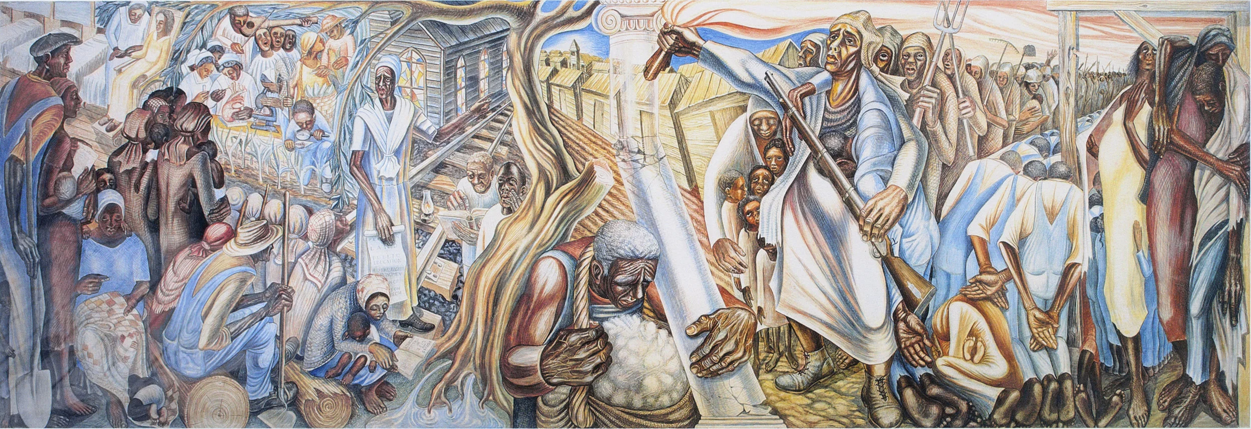 John Biggers</br></br><i>Untitled</i></br></br>Lithograph</br></br>14½ x 37 in.</br></br>1993