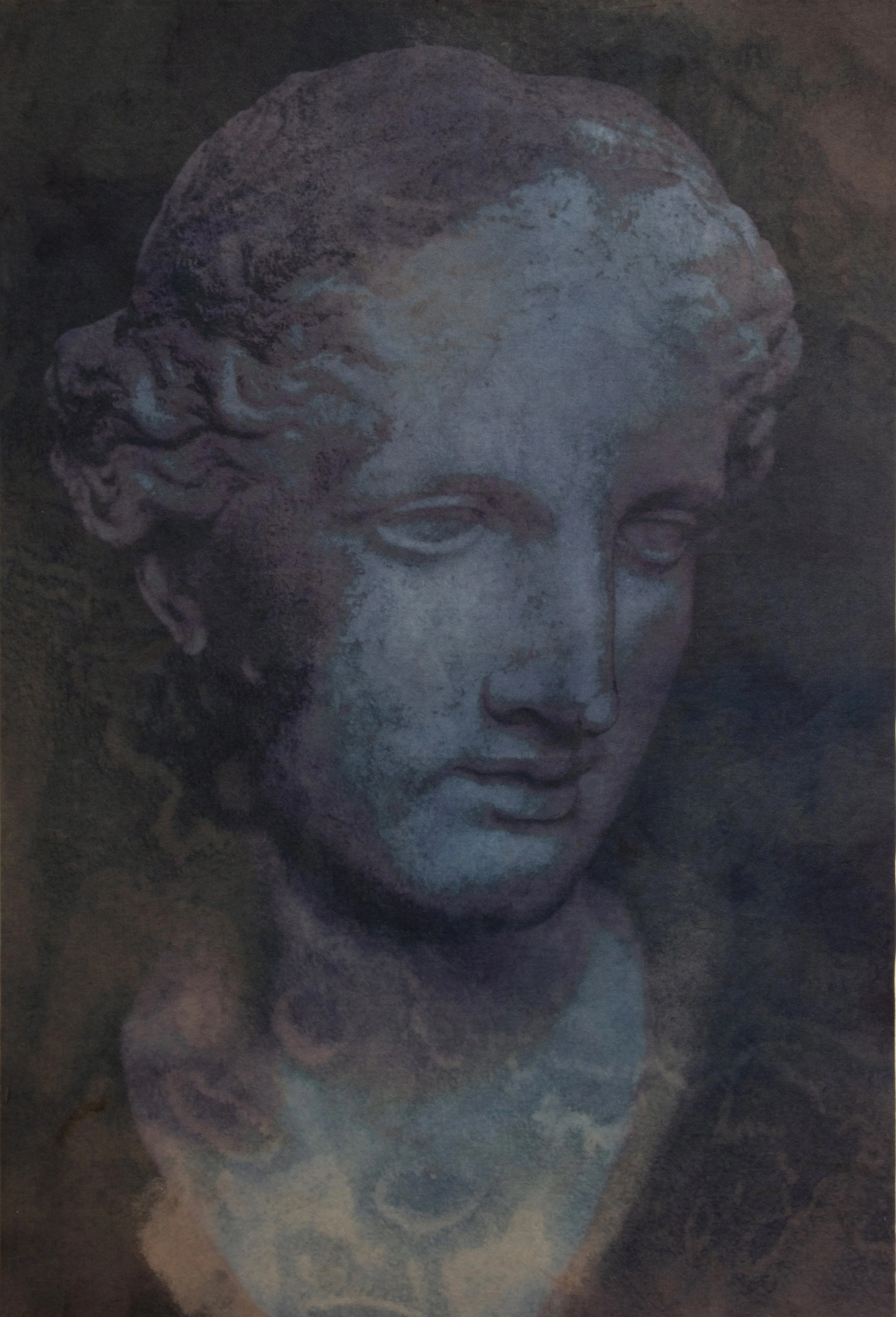 Stone faces 220 (printed fabric version mounted on wood-mixed media)
