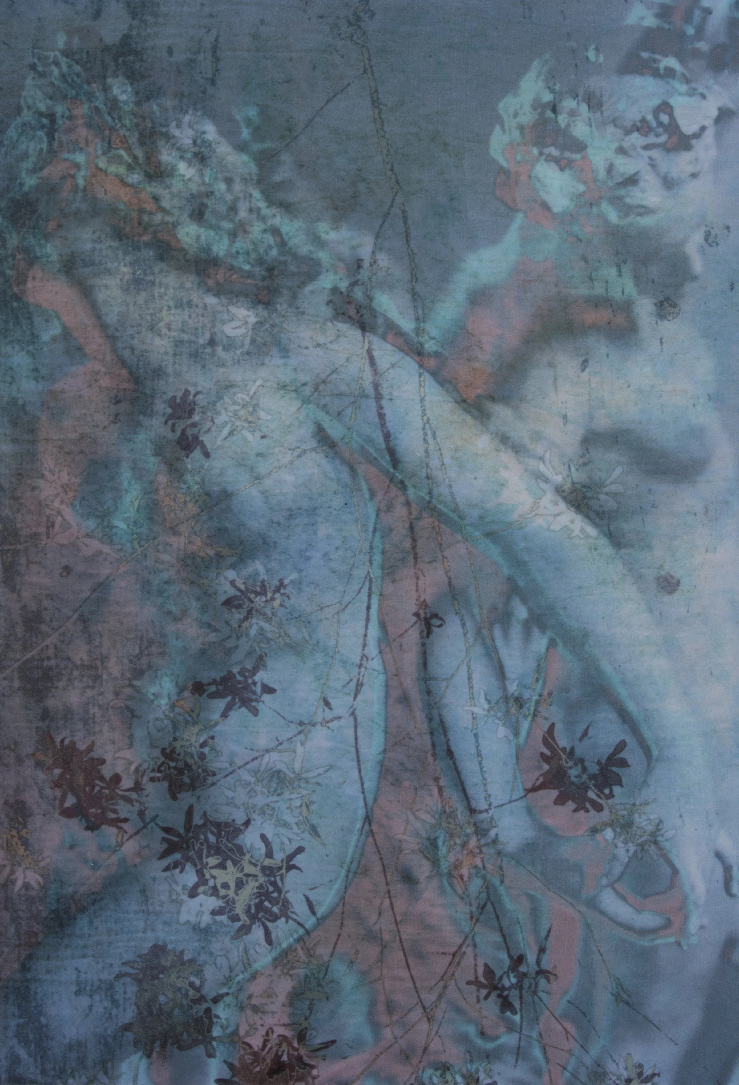 Stone faces 267 (printed fabric version mounted on wood-mixed media)