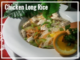 CHICKEN LONG RICE Whether at the Paradise Cove in Oahu or the Old Lahaina Luau in Maui, you will definitely see Chicken Long Rice on the menu. This dish consists of thin rice noodles, freshly sliced chicken breast, our own blend of seasonings and a variety of sautéed veggies, ginger, and garlic. This entree is also available as a vegetarian dish without the chicken. Medium Tray, Chicken - sufficient for approximately 10-15 guests, $65 Large Tray, Chicken - sufficient for approximately 20-30 guests, $130 Medium Tray, Vegetarian - approximately 10-15 guests, $50 Large Tray, Vegetarian - sufficient for 10-15 guests, $90