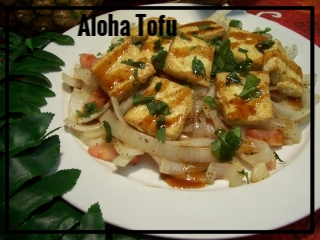 ALOHA TOFU SALAD A dish that will bring a smile to any vegetarian. Firm tofu is sauteed in sesame oil and served on a bed of lightly sauteed Maui onion, tomato, garlic, ginger, and toasted sesame seeds. Finally, this hot salad is topped with a delicious teriyaki sauce & freshly diced cilantro leaves. Medium Tray - sufficient for approximately 10-15 guests, $65 Large Tray - sufficient for approximately 20-30 guests, $120