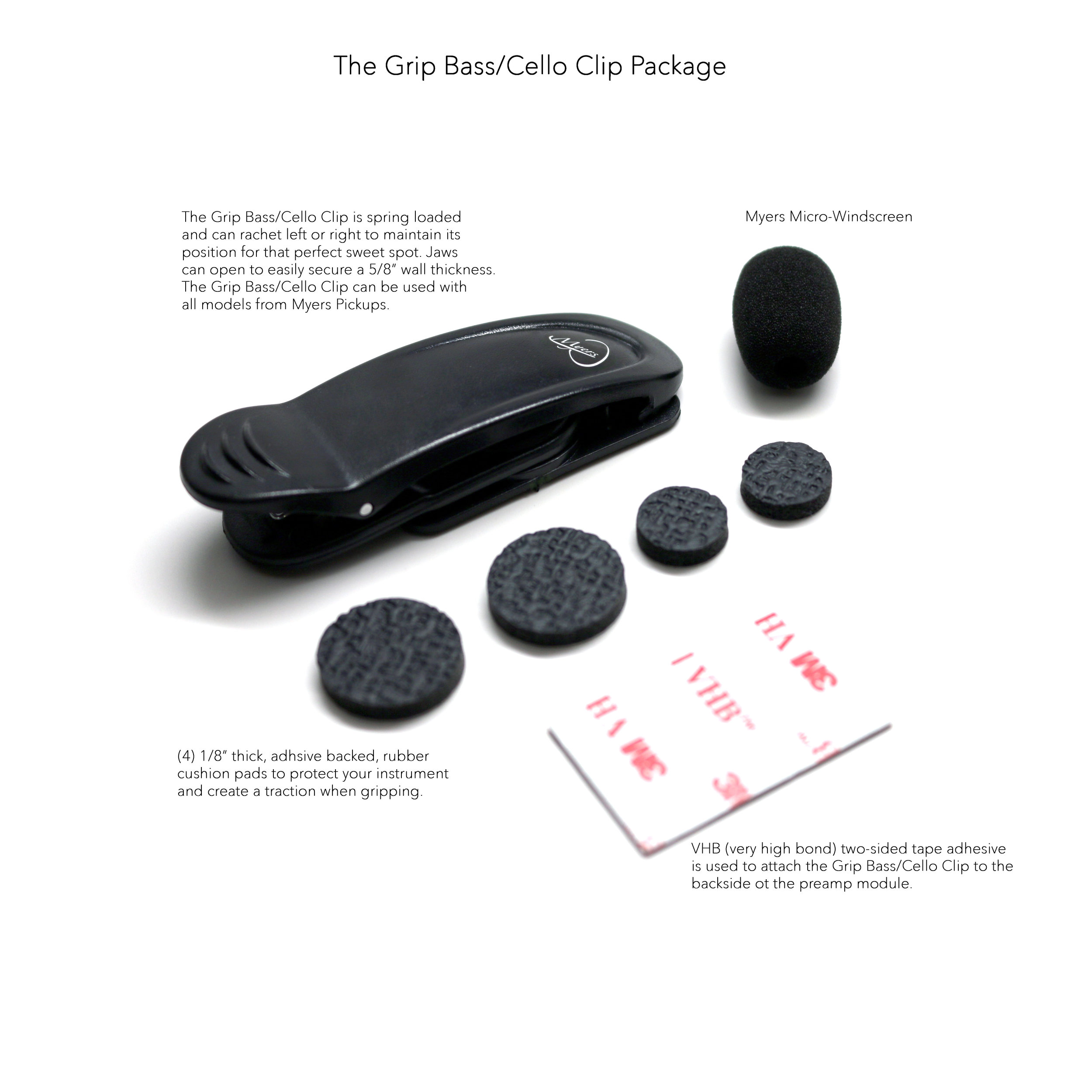 Myers Pickups —The Grip Bass/Cello Clip Package