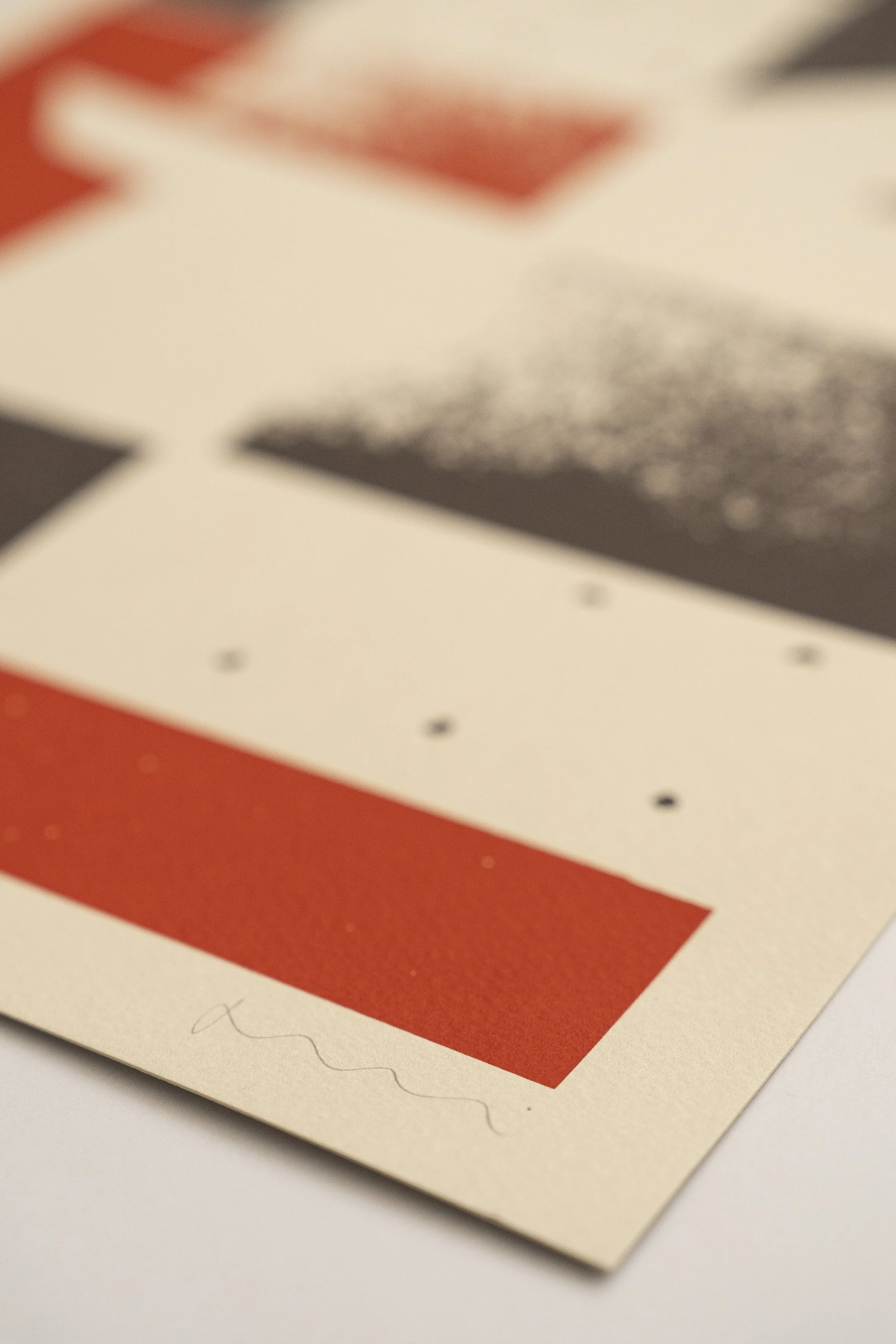 Close-up of a limited edition abstract screen printed artwork on paper by artist Jonathan Lawes, detailing the artist’s signature.