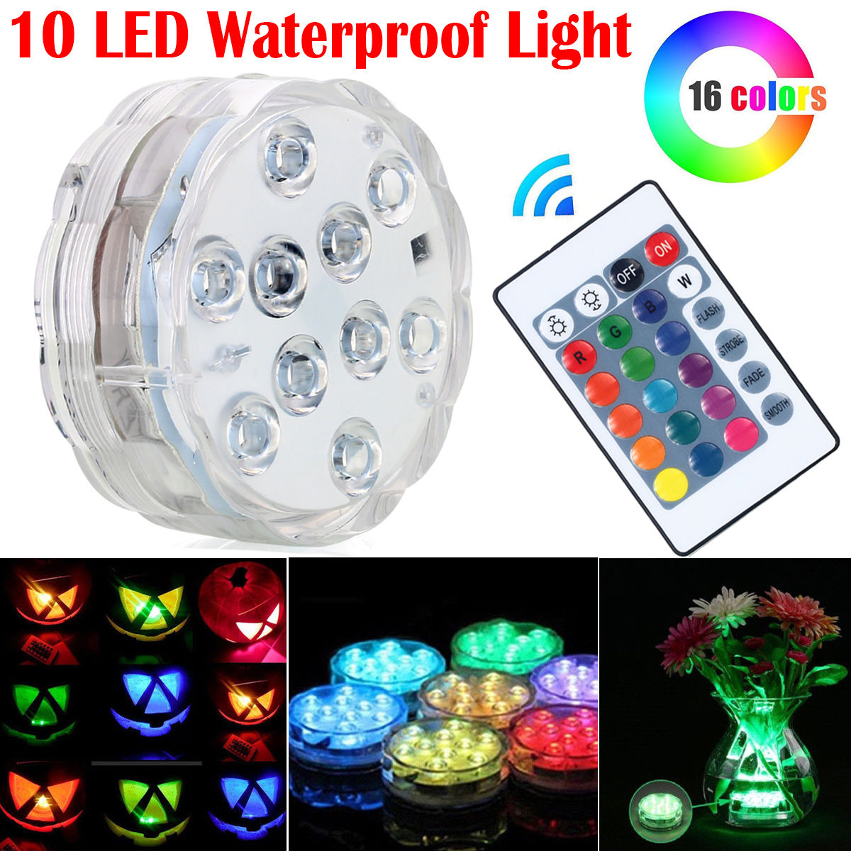 Submersible 10 LED Waterproof Light RGB for Vase Wedding Party Fish Tank Decors 