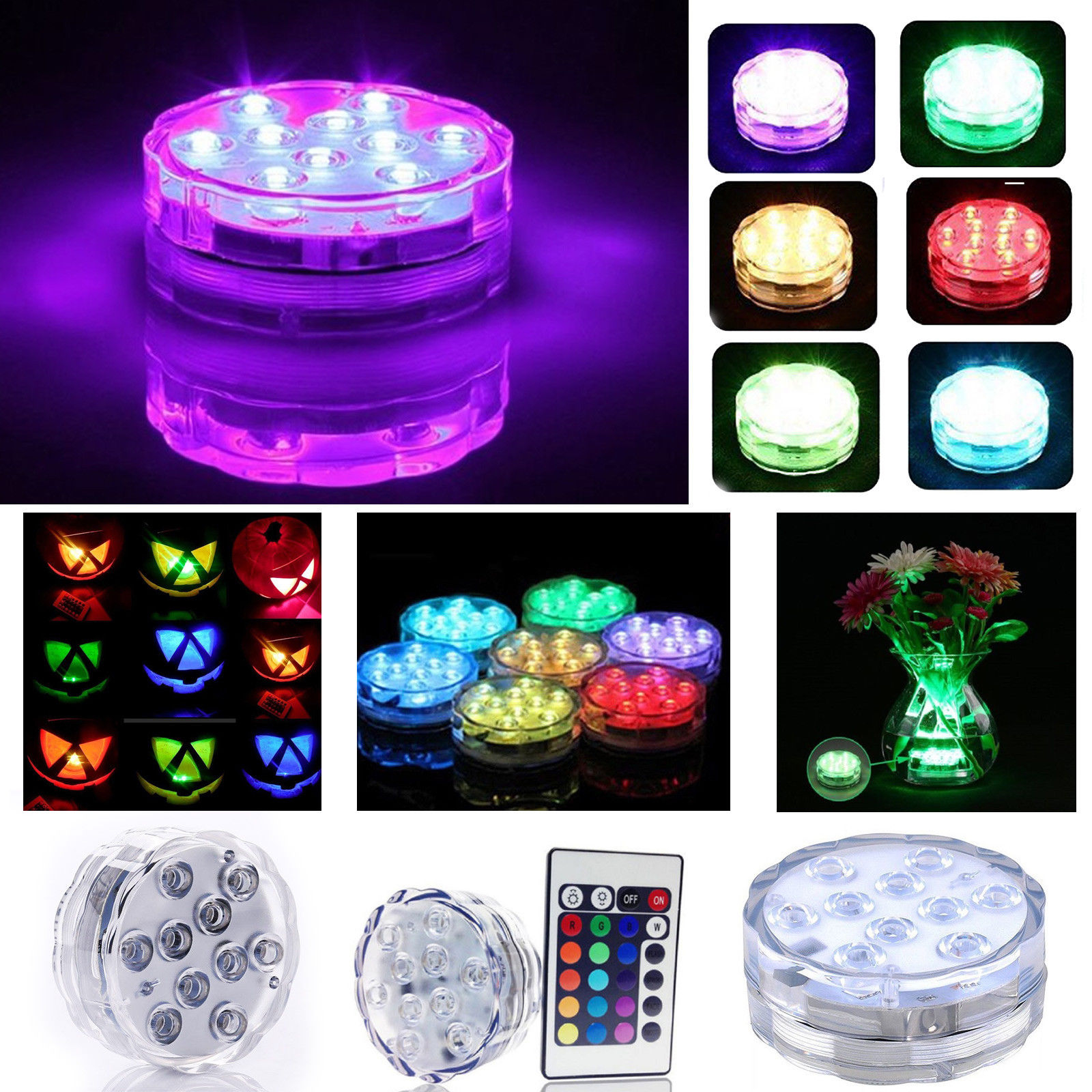 Waterproof 10 LED 7cm Remote Control Submersible Light Party Vase Lamp RGB 