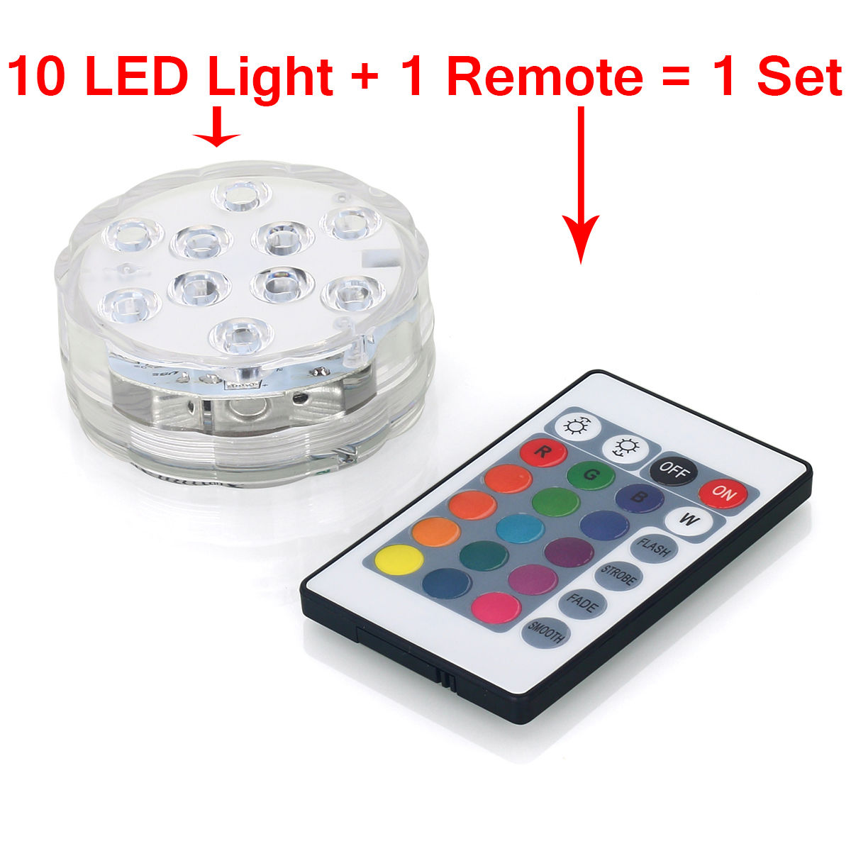 1X 10LED Waterproof Submersible RGB Wedding Party Base Light with Remote Control 