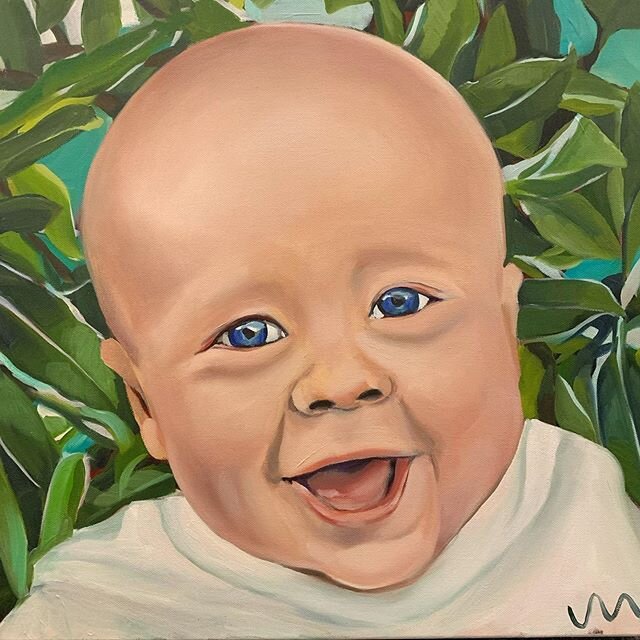 Hey baby @mgmiller10  #baby #portrait #commission #oilpainting #babyphotography #happybaby