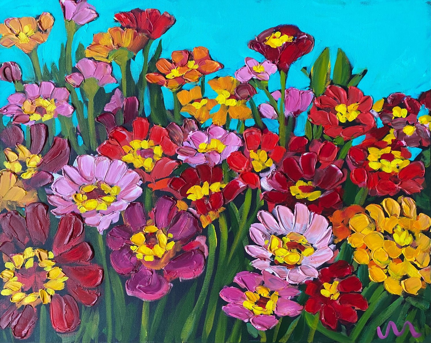Blue sky zinnias — Jayne Morgan Art