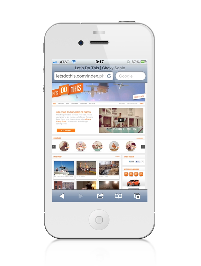 Through mobile, the users would record and share their "Firsts", and challenge their friends for points and prizes. The main prize being a Chevy Sonic car. The digital campaign was supported by nationwide TV, print, radio, and won numerous awards. Please see the film below for more details. 