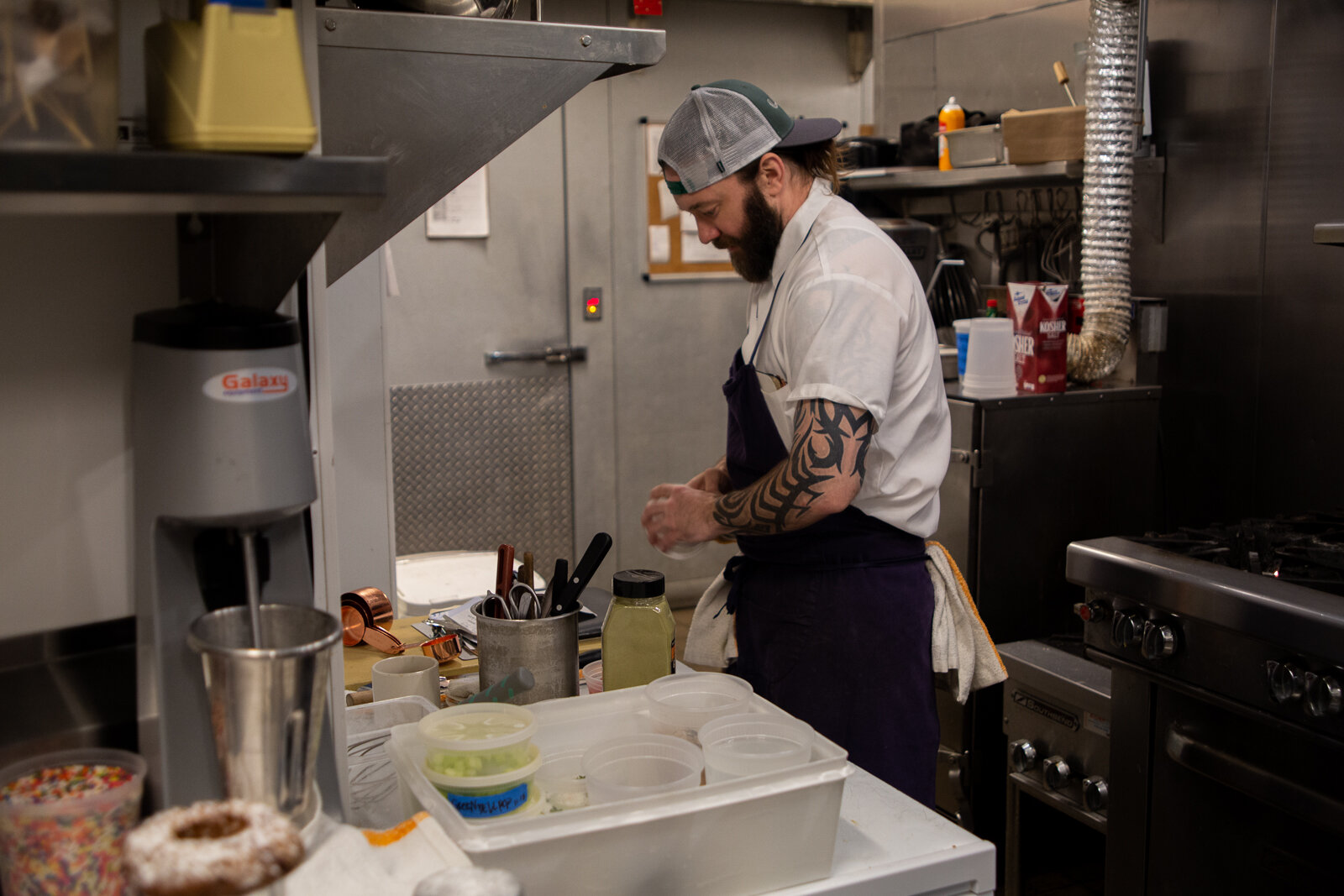  Chef Kyle Bailey preparing the kitchen of The Salt Line for an evening of diners Thursday, Nov. 29, 2018 in Washington D. C. The Salt Line is a part of the nonprofit Dock to Dish that matches local, sustainable fishermen with restaurants in efforts 