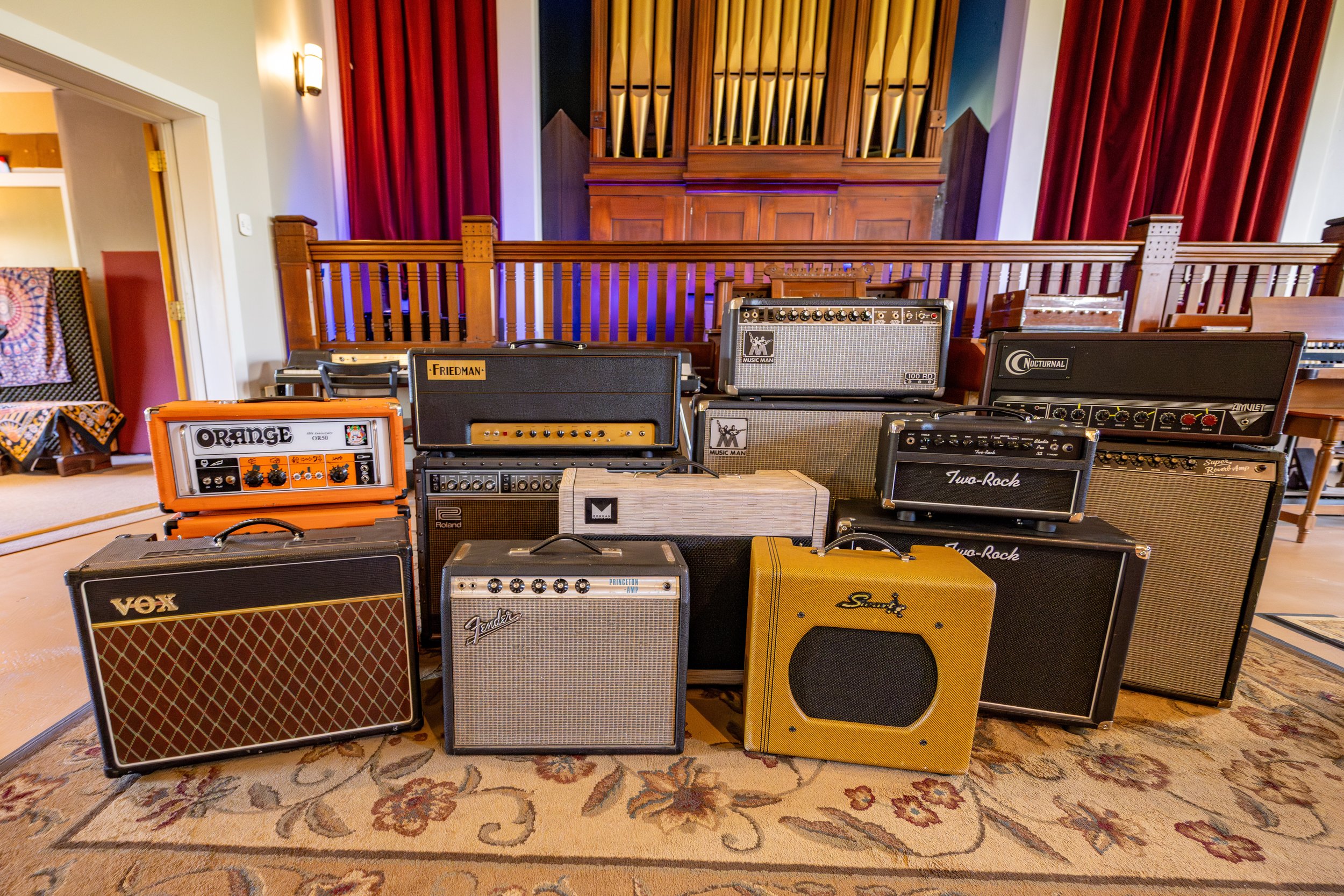 Some of the incredible guitar amps we have available for clients.