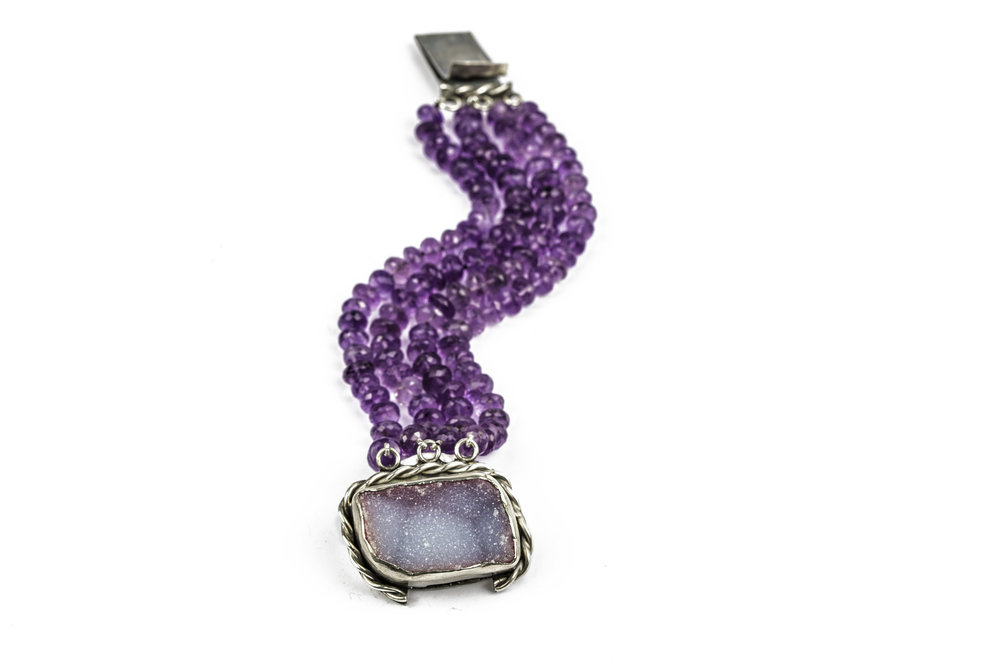 Amethyst and Geode Gemstone Bracelet