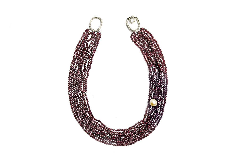 Jet Garnet and Pearl Necklace